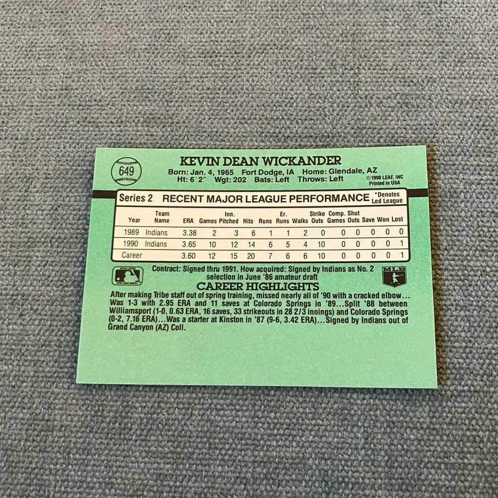 1991 Donruss Cleveland Indians Baseball Card Trading Card